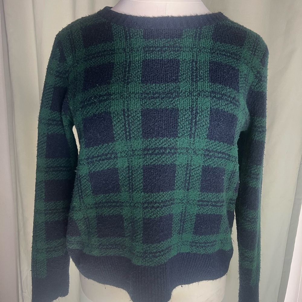 Old Navy Green and Navy Plaid Women's Sweater